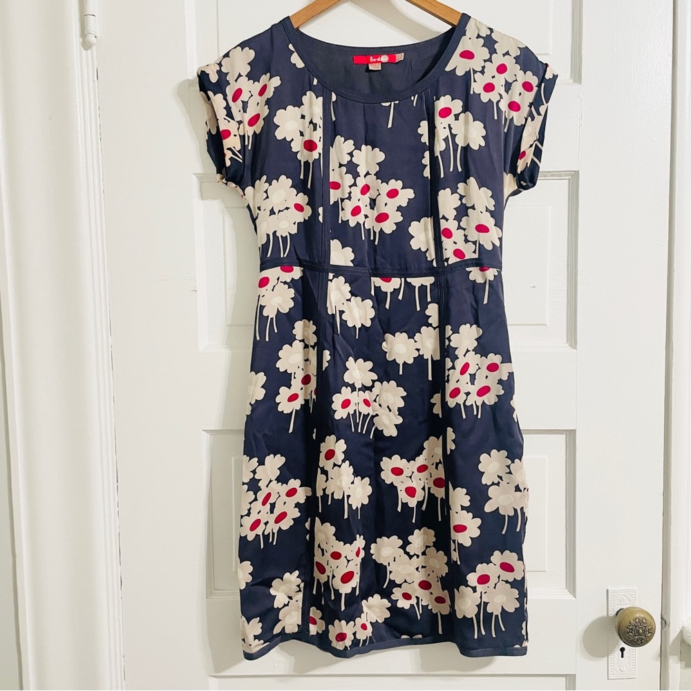 Boden Navy Dress with Cream & Red Floral Print